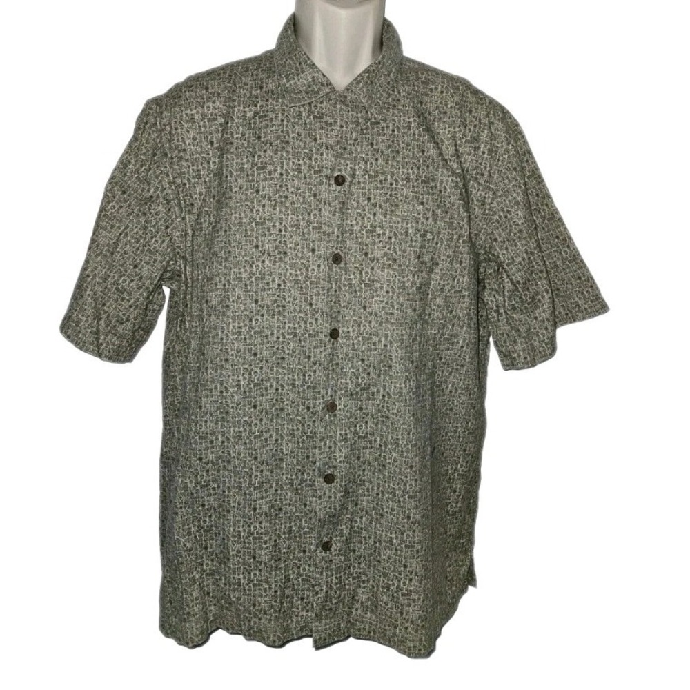 L.L.Bean Short Sleeve Aztec‎ Print Button Up Shirt Cotton Men's Size L Regular